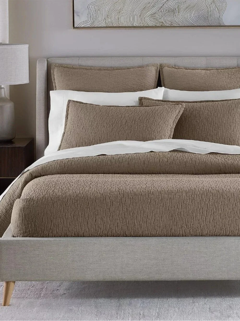 Hudson Park Truffle Brown Textured Italian Matelasse King Coverlet Cotton Italy